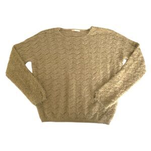 Yessica Sweater Women XL Fuzzy Eyelash Knit Tan Metallic‎ Pullover Feminine Soft